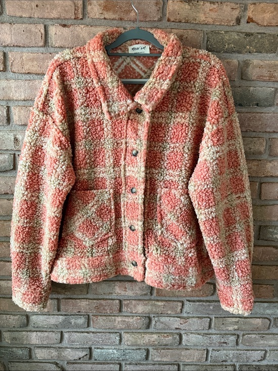 new in Jackets & Blazers - Coral & Cream Sherpa Button-Up Jacket